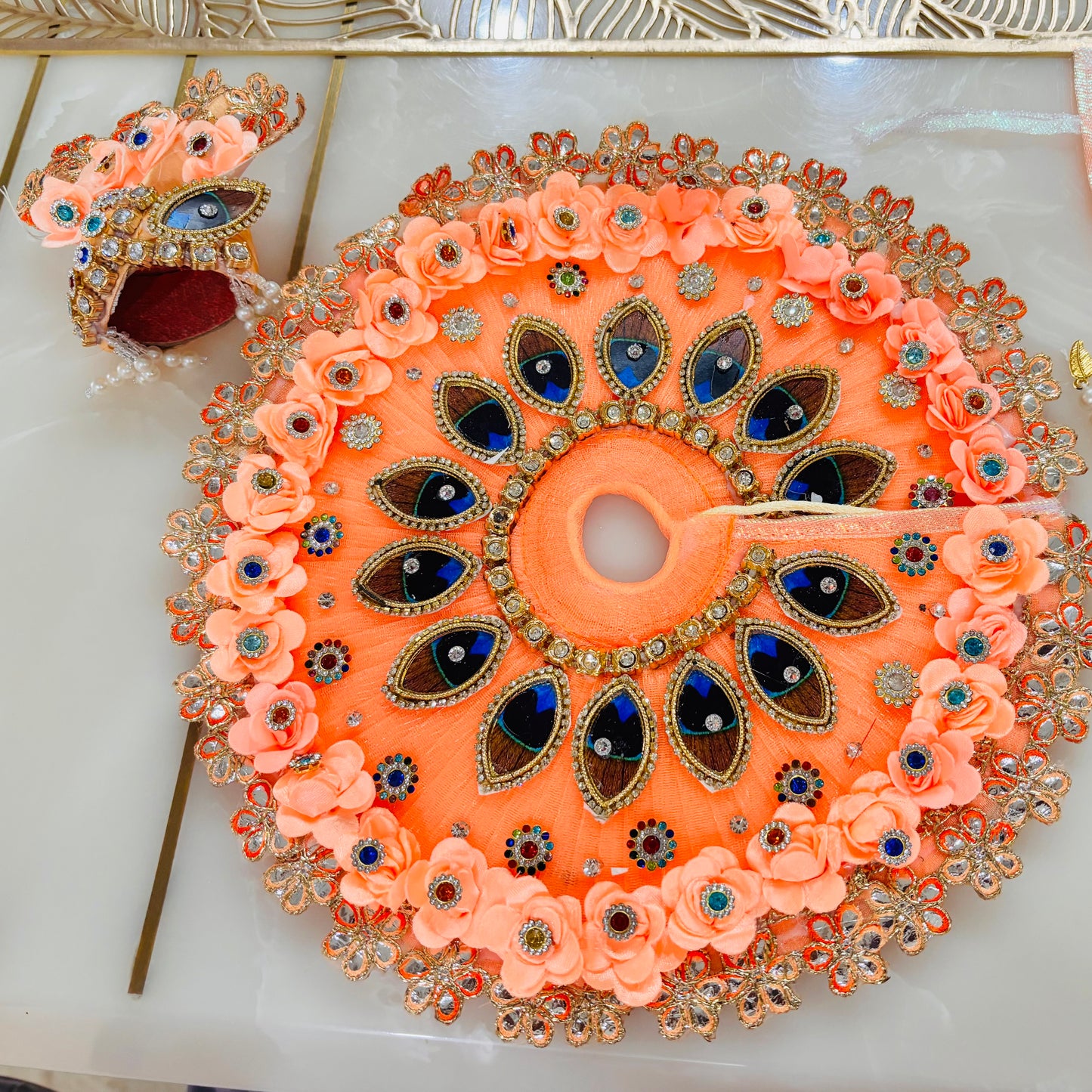 Divine Peach Floral Poshak with Pagdi