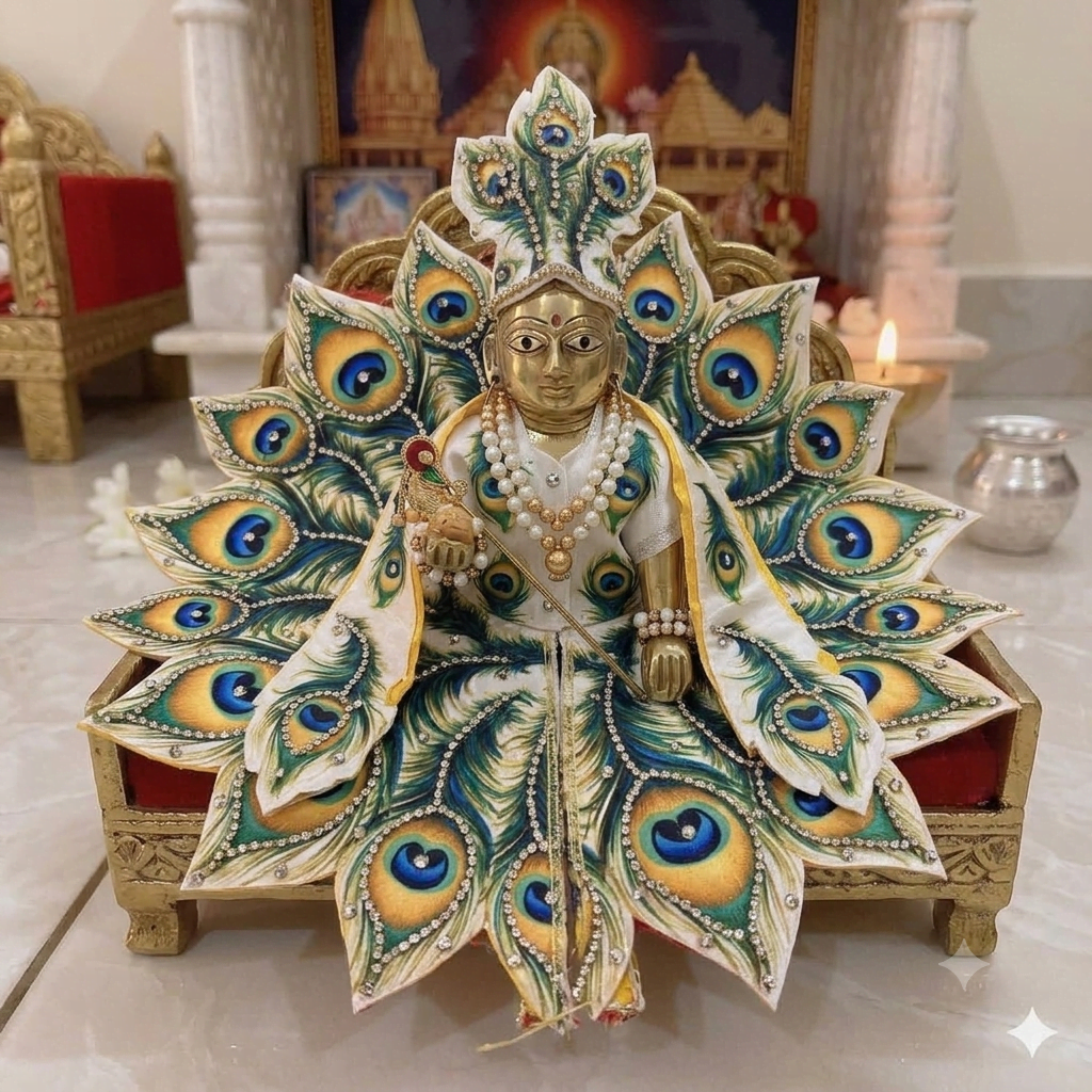 Peacock Feather Theme Poshak with Pagdi - Green