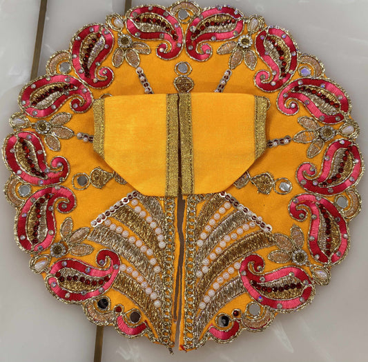 Radiant Yellow & Pink Paisley Ladoo Gopal Poshak