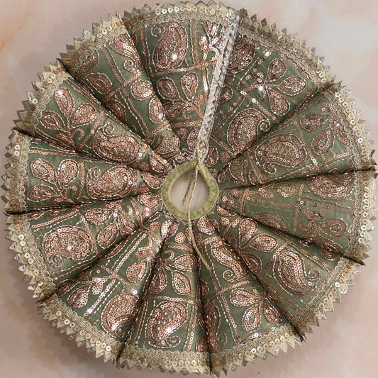Bhavyaam Shyam Vatika handcrafted sage green Laddu Gopal Ji poshak with antique embroidery, sequin lace border