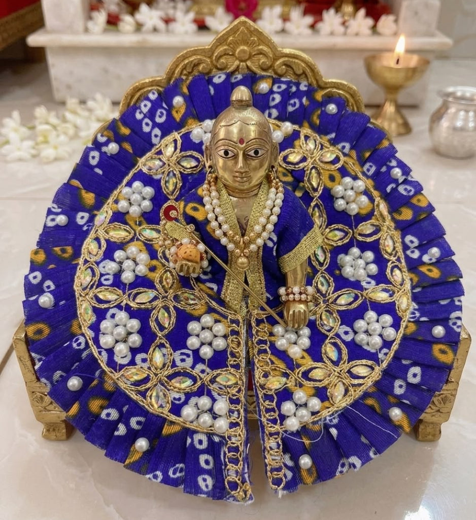 Premium Blue Bandhani Laddu Gopal Dress with Pearl and Zari Work