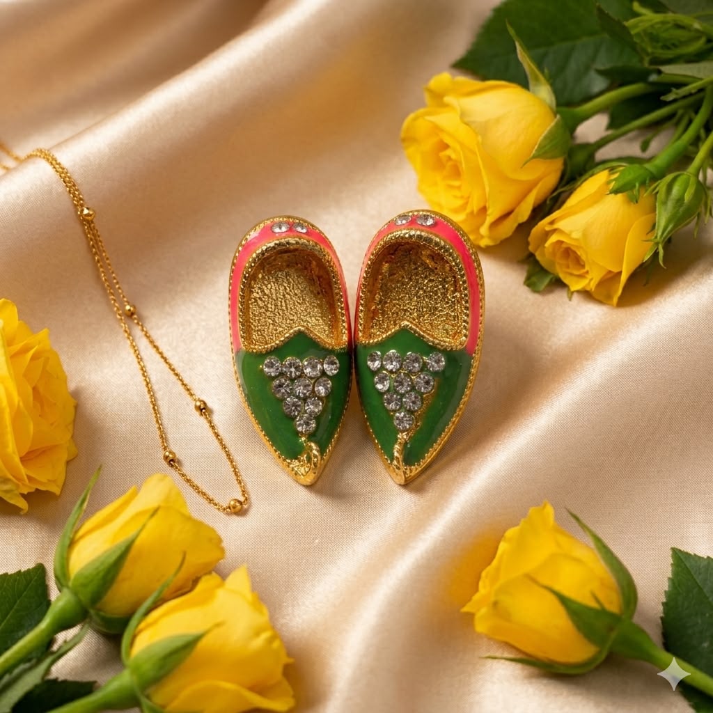 Decorative shoes with green and gold design