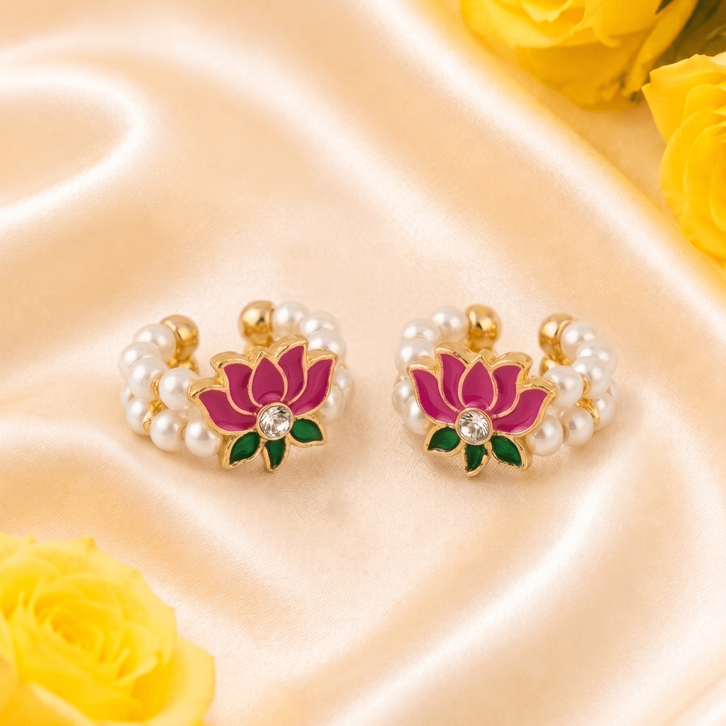 Kamal-Pushpa designer kangan for Ladoo Gopal Ji, featuring a lotus motif, pearl borders, and crystal accents