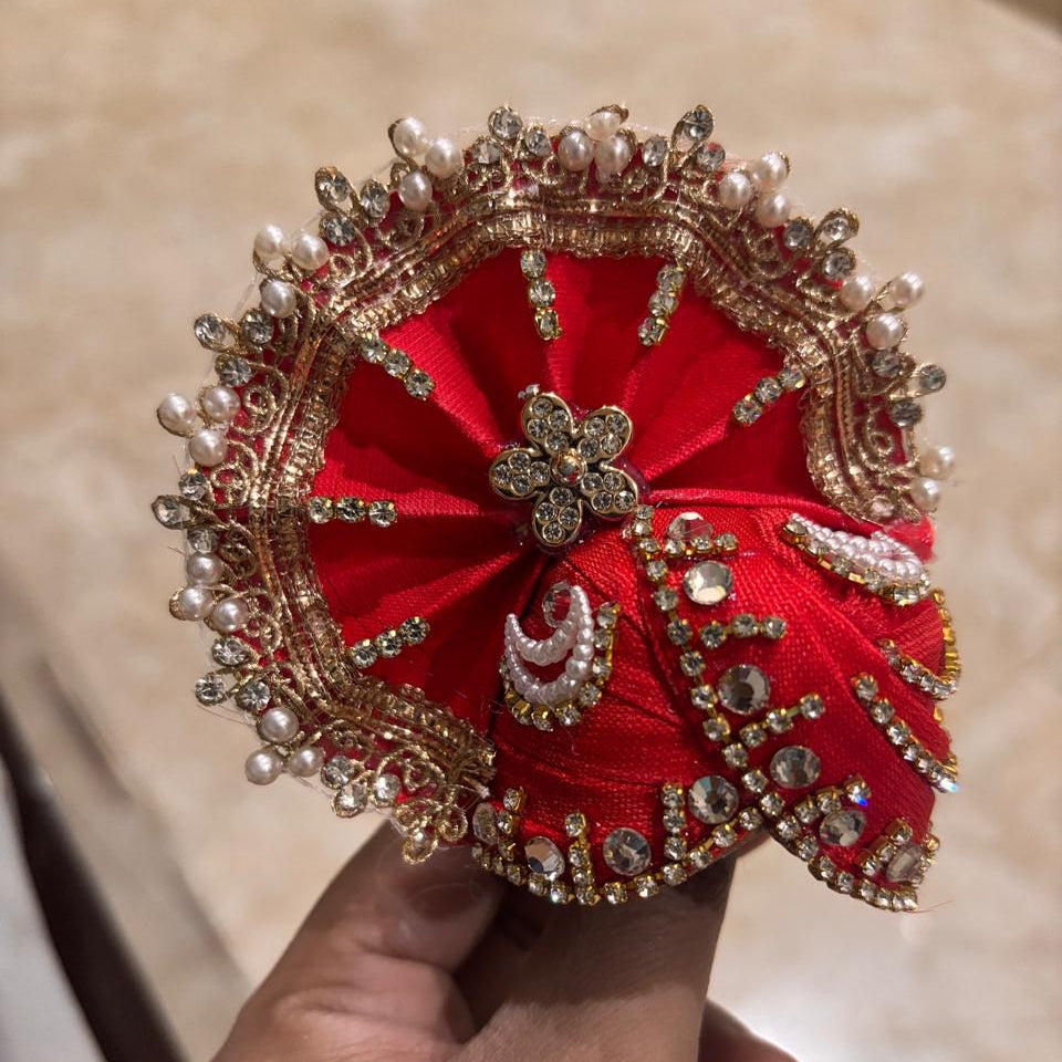 Raktam Red Moti-Mukut Pearl & Stone Designer Pagdi for Laddu Gopal