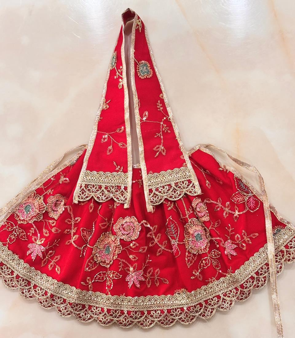Red Mata Rani Lehenga Patka with Floral Embroidery and Golden Border