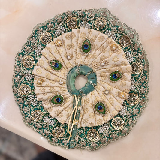 Swarna-Harita Mayur-Brocade Dual-Layer Heavy Poshak for Laddu Gopal