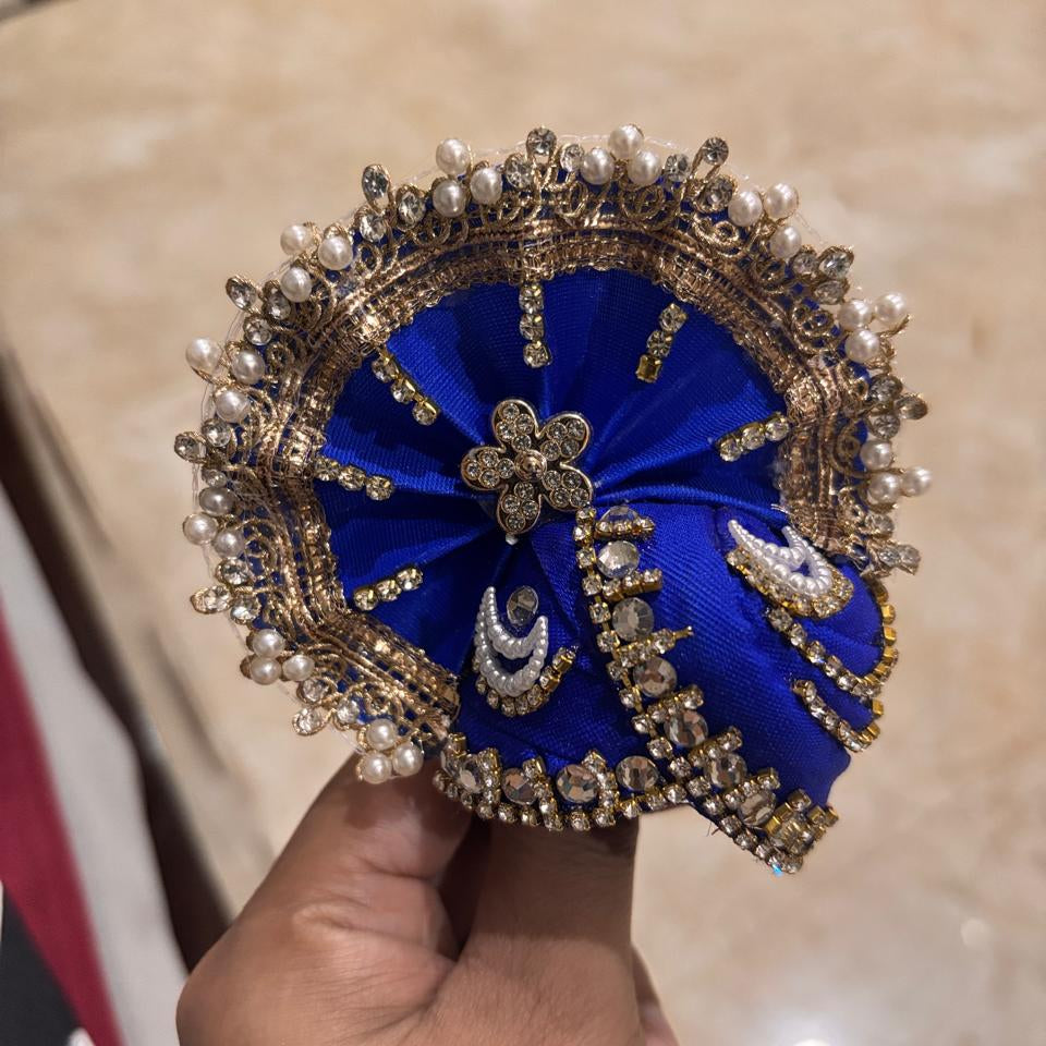 Tejal Blue Moti-Mukut Pearl & Stone Designer Pagdi for Laddu Gopal