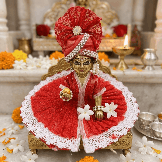 Red & White Lace Poshak with Pagdi