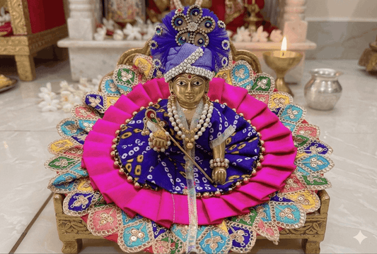 Royal Bandhani & Pink Pleated Ladoo Gopal Poshak  Poshak with Pagdi