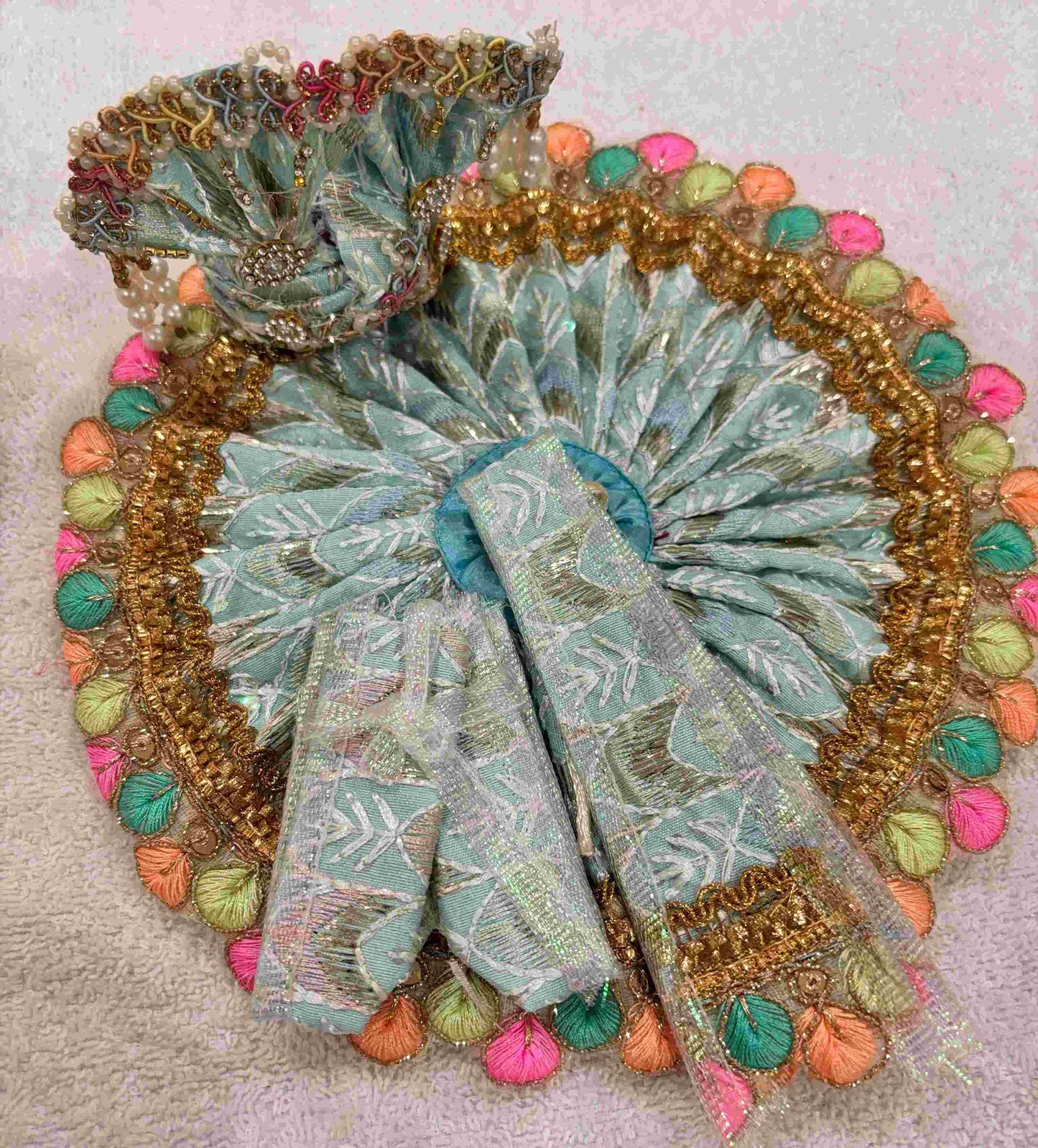 Pastel Mint Designer Ladoo Gopal Poshak Set