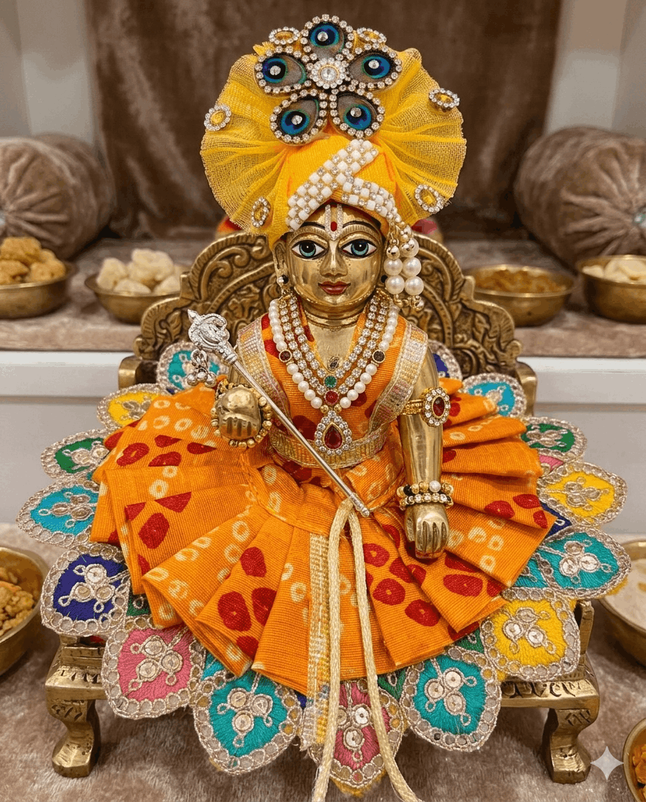 Radiant Yellow Bandhani Ladoo Gopal Poshak with Pagri
