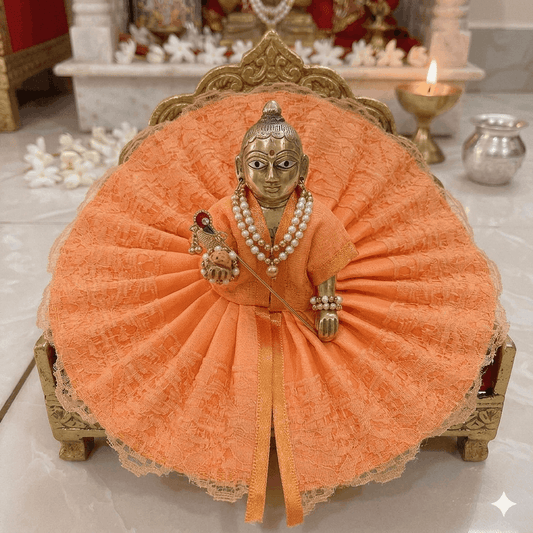 Elegant Peach Lace Ladoo Gopal Poshak