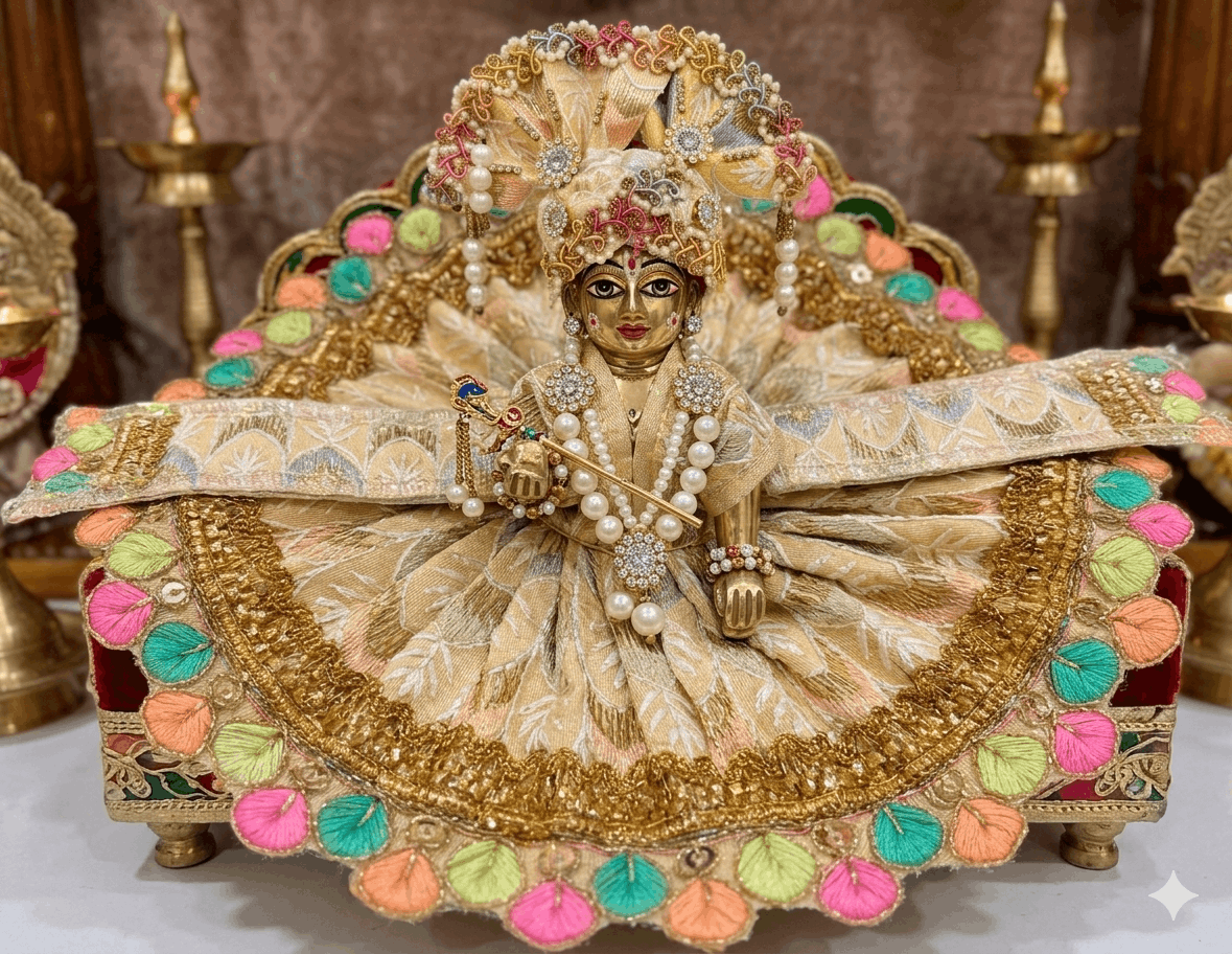 Royal Golden Beige Designer Ladoo Gopal Poshak Set