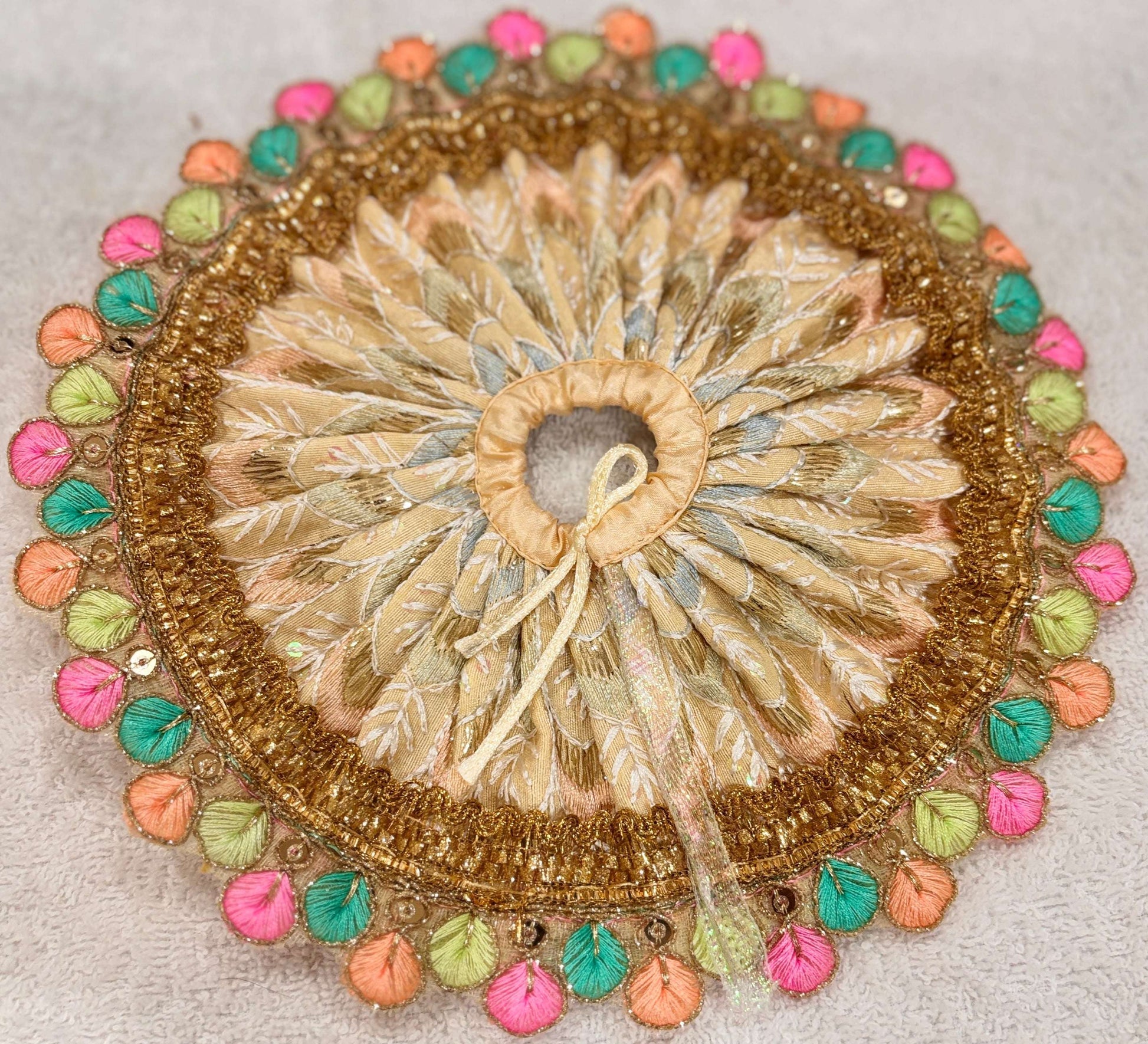 Royal Golden Beige Designer Ladoo Gopal Poshak Set