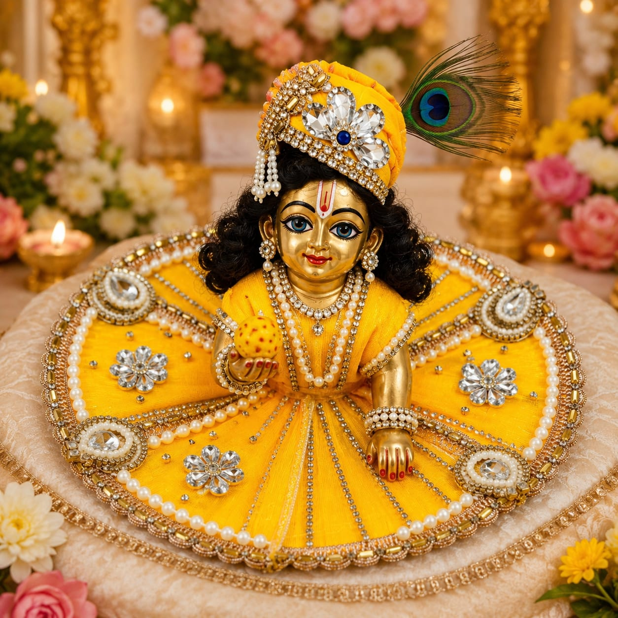 Majestic Yellow Designer Ladoo Gopal Poshak
