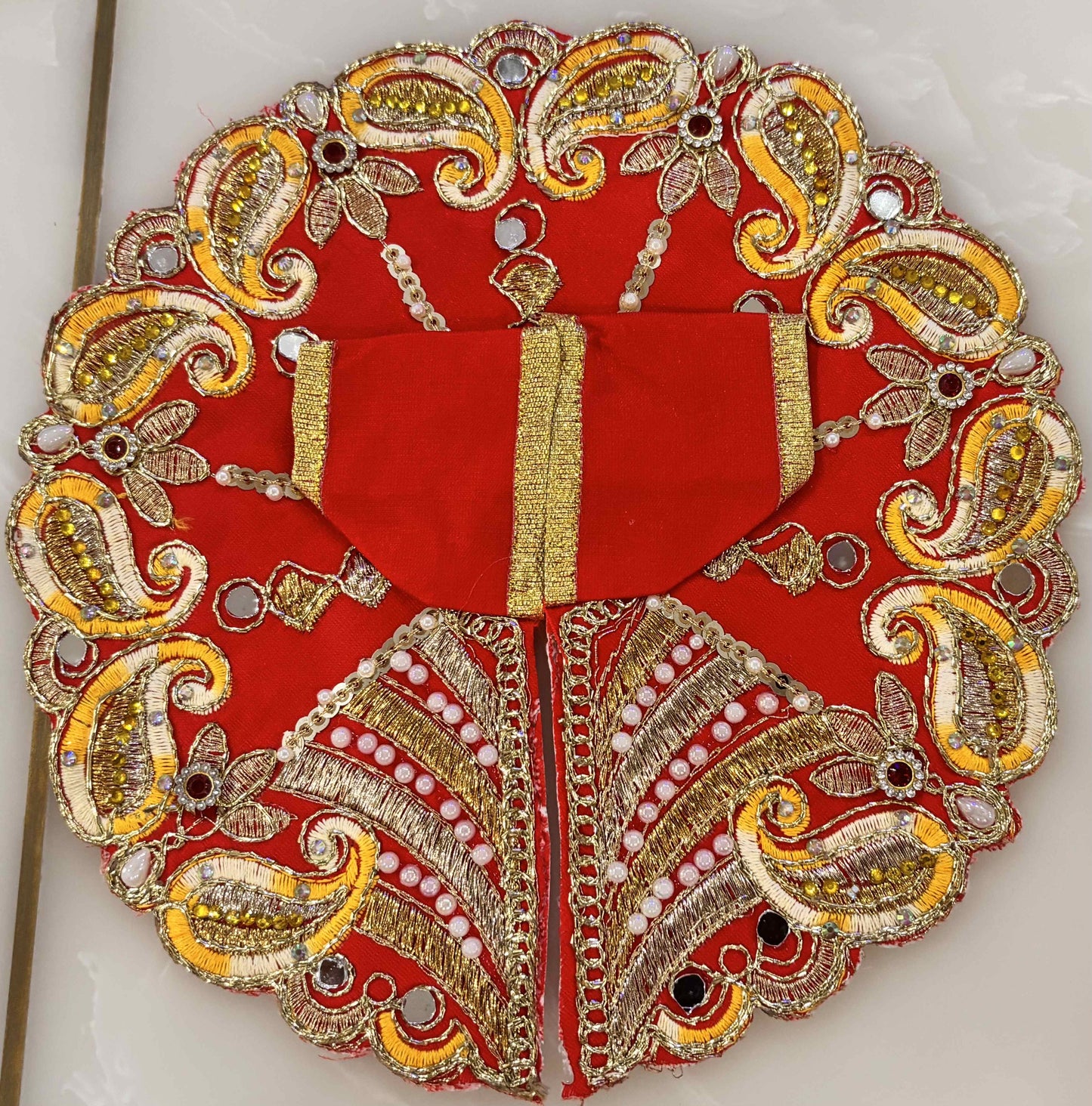 Radiant Yellow & Pink Paisley Ladoo Gopal Poshak