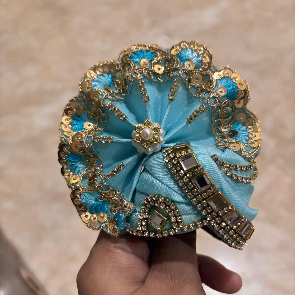 Aakash Blue Swarna Kundan & Sequin Designer Pagdi for Laddu Gopal