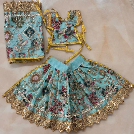 Aasmani Rang-Kriti Resham Durga Lehenga Chunri Set