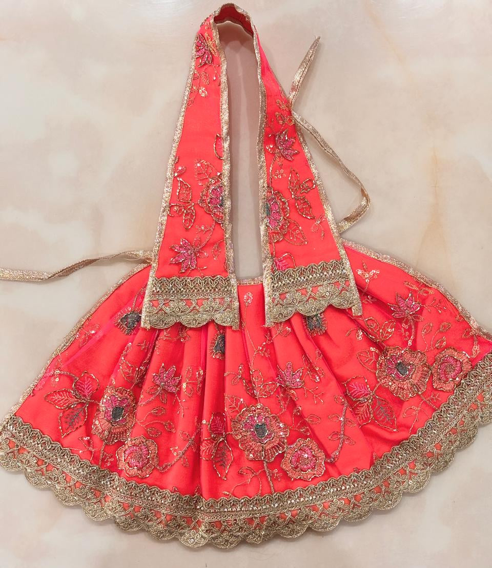 Arunima red floral embroidered Mata Rani Lehenga Patka by Bhavyaam