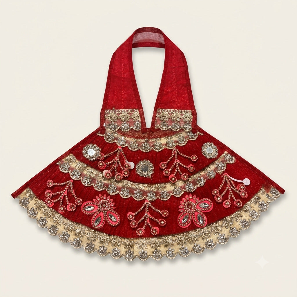 Auspicious Red Mirror & Stone Work Shringar Lehenga Patka Set