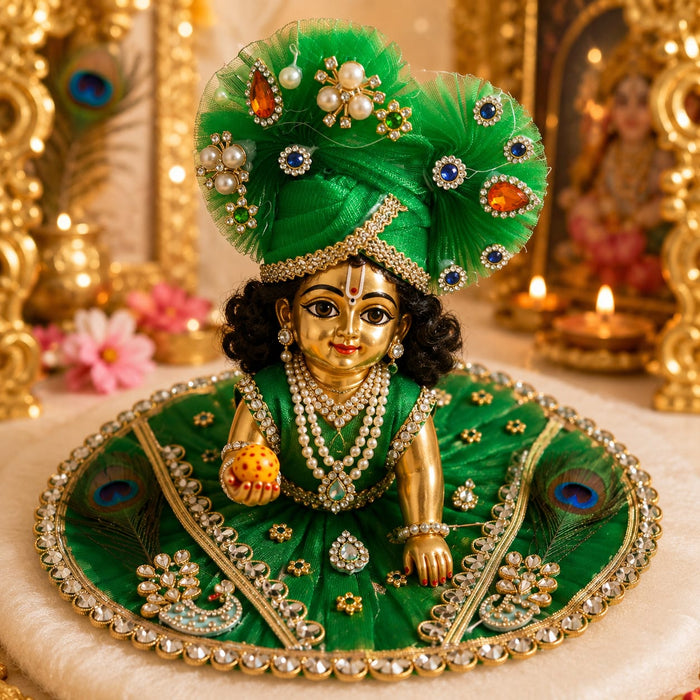 Hariyali Mayur Vaibhav Rajsi Shringar Poshak Set for Laddu Gopal Ji