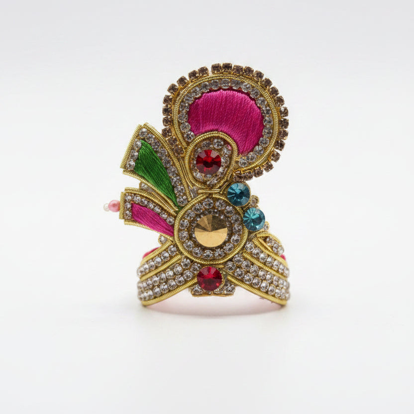 Shop Bhavyaam's Kusum Vilas Shringar Poshak for Ladoo Gopal Ji. Handcrafted pearl and kundan designer dress with matching mukut, perfect for Janmashtami, daily seva, and festive shringar.