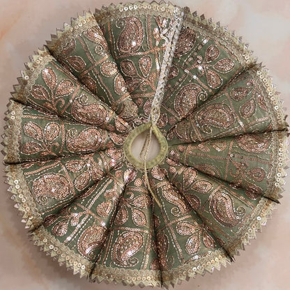Bhavyaam Shyam Vatika handcrafted sage green Laddu Gopal Ji poshak with antique embroidery, sequin lace border