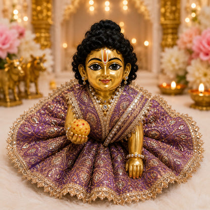 Bhavyaam Shyam Vatika handcrafted sage green Laddu Gopal Ji poshak with antique embroidery, sequin lace border