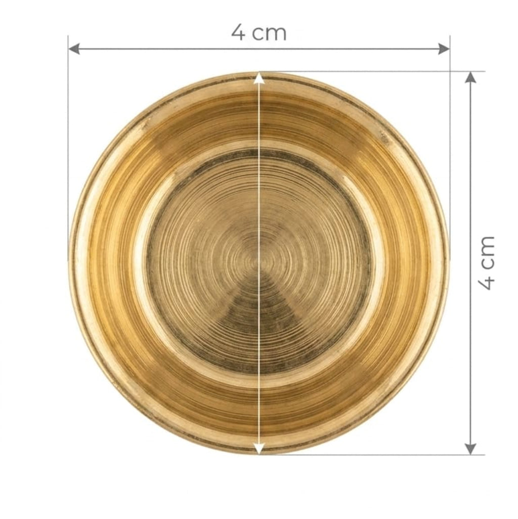 Gold circular object with dimensions on a white background