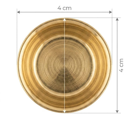 Gold circular object with dimensions on a white background