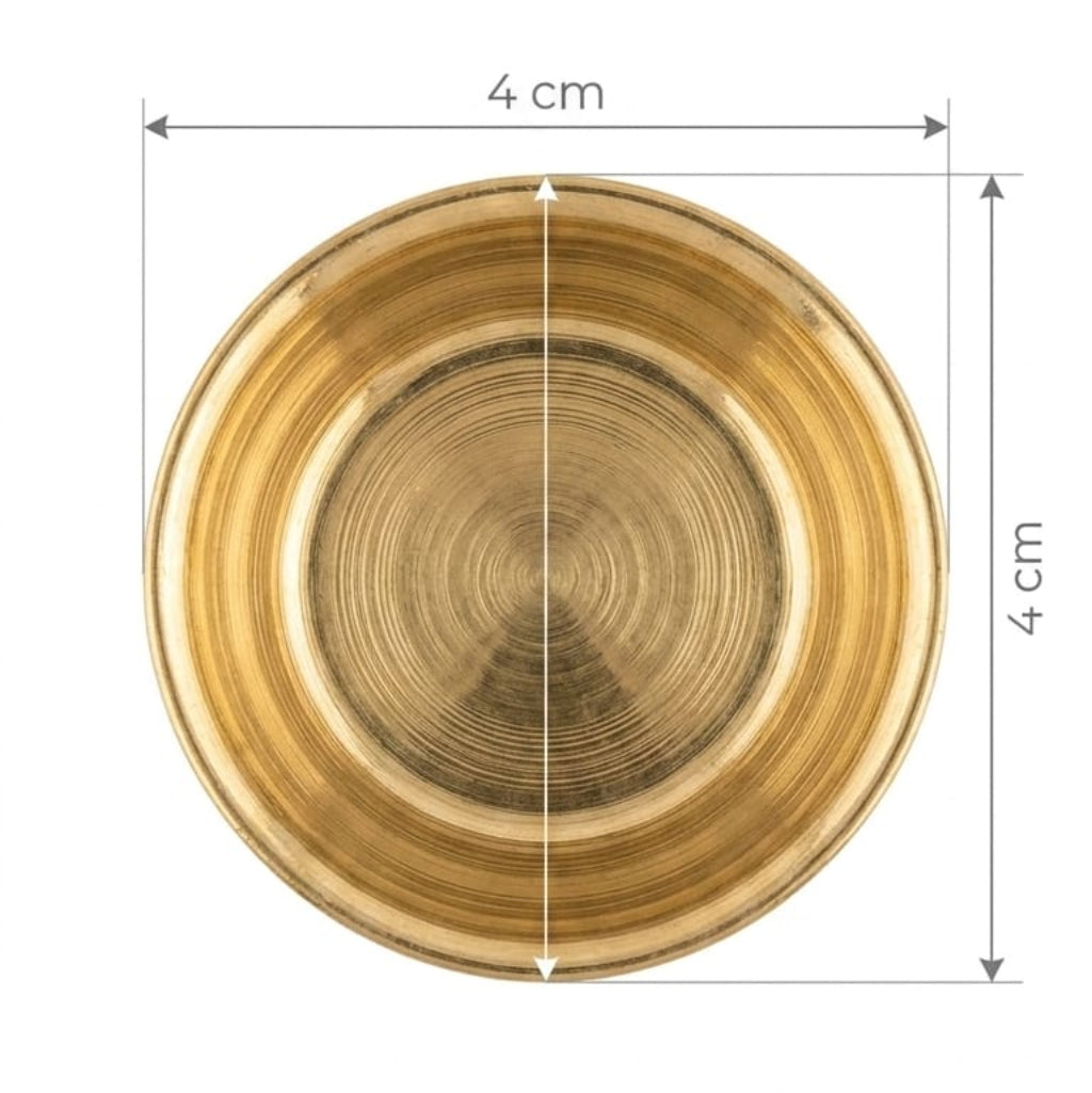 Gold circular object with dimensions on a white background