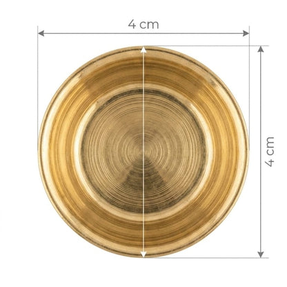 Gold circular object with dimensions on a white background