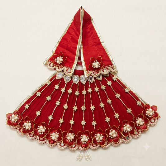 Divine Red Pearl & Crystal Floral Shringar Lehenga Patka Set