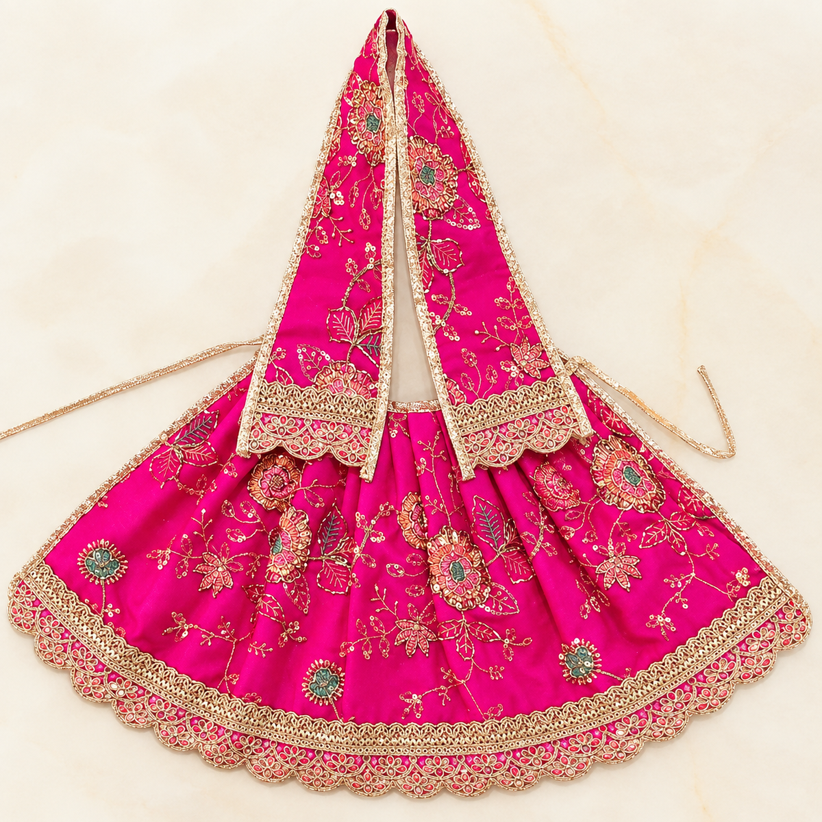 Gulabi Pushp Shringar Mata Rani Lehenga Patka (1311)