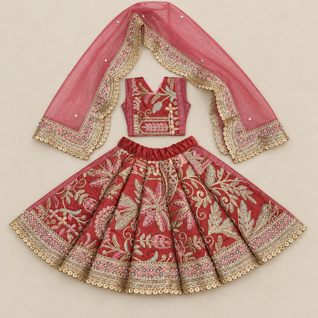 Gaajri Nav-Vastra Floral Zari Mata Rani Lehenga Set