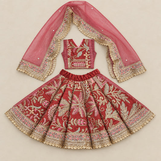 Gaajri Nav-Vastra Floral Zari Mata Rani Lehenga Set