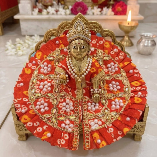 Premium Orange Bandhani Laddu Gopal Dress with Pearl and Zari Work