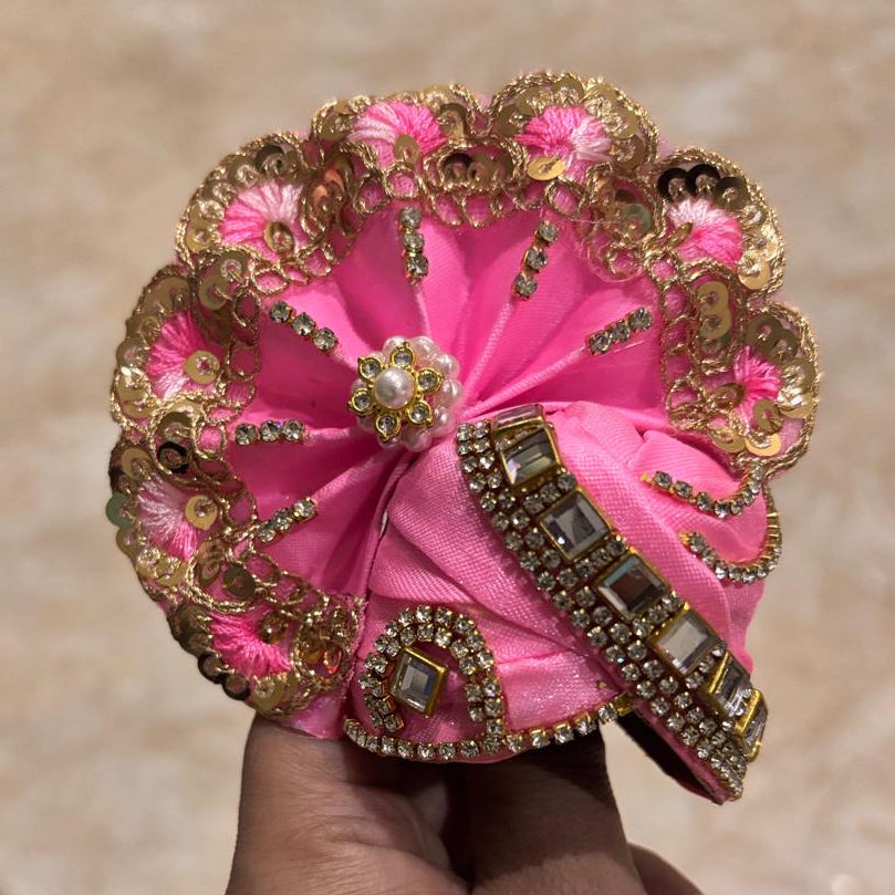 Gulabi Pink Swarna Kundan & Sequin Designer Pagdi for Laddu Gopal