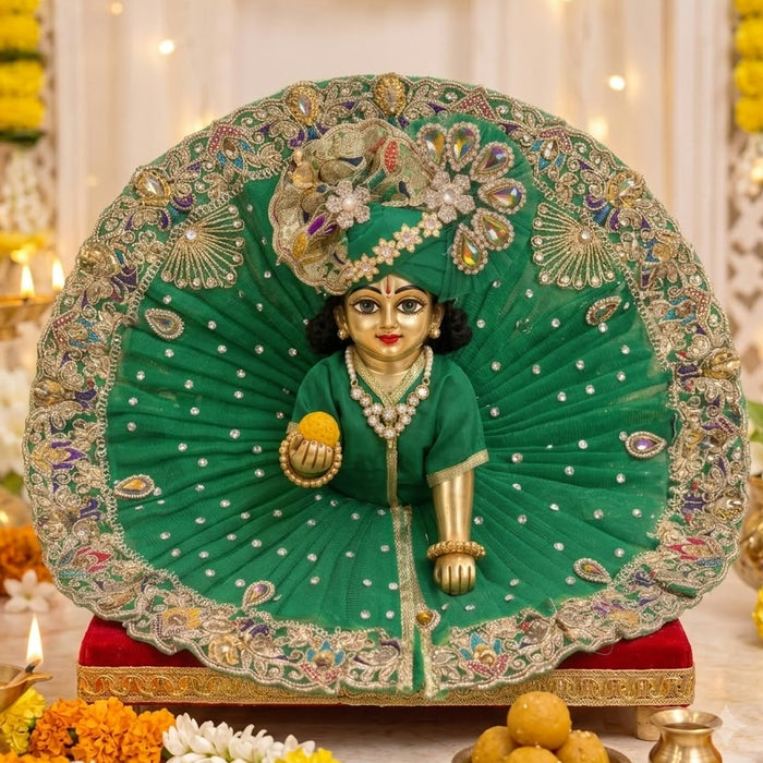 Harita Green Ratna-Kriti Kundan & Stone Heavy Poshak for Laddu Gopal