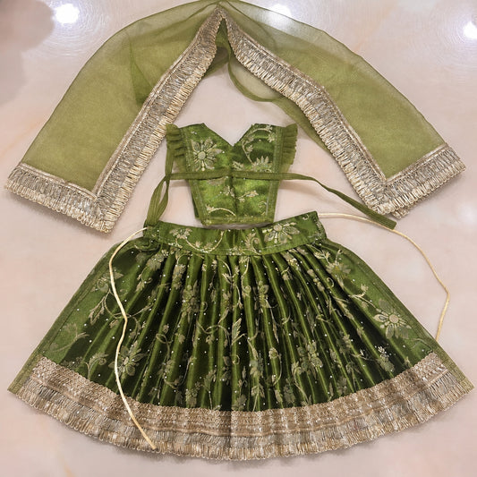 Harita Green Swarna-Kiran Brocade Durga Lehenga Chunri Set