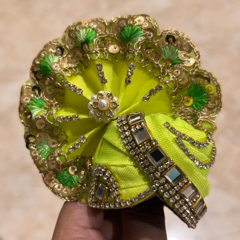 Harita Green Swarna Kundan & Sequin Designer Pagdi for Laddu Gopal