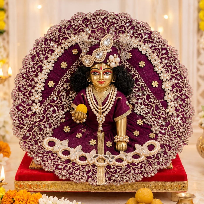 Jamuni Purple Pearl-Kriti Mirror & Zari Heavy Poshak for Laddu Gopal