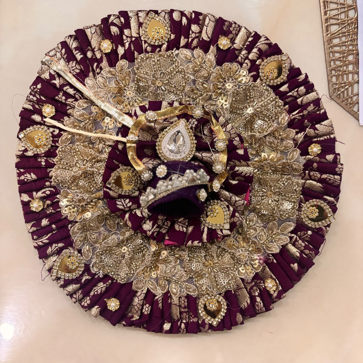Jamuni Wine Mayur-Brocade Dual-Layer Heavy Poshak for Laddu Gopal