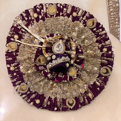 Jamuni Wine Mayur-Brocade Dual-Layer Heavy Poshak for Laddu Gopal