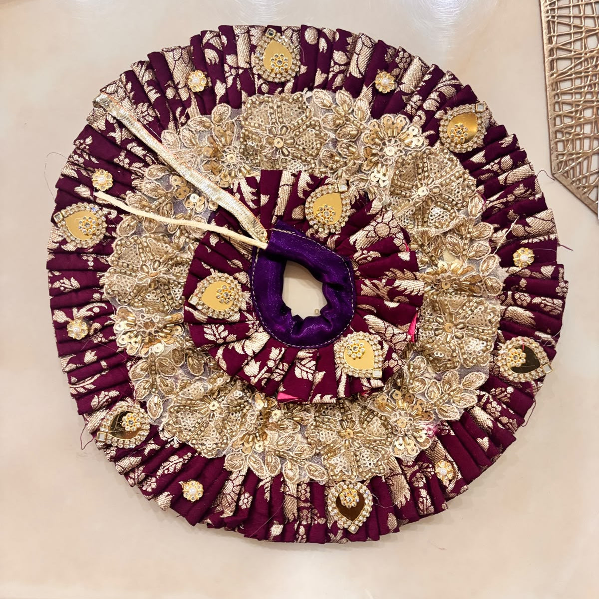 Jamuni Wine Mayur-Brocade Dual-Layer Heavy Poshak for Laddu Gopal