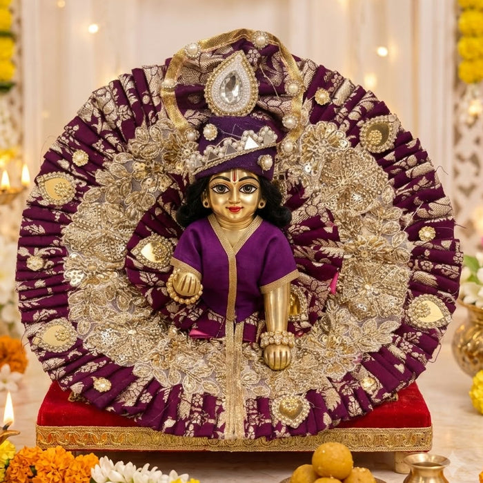 Jamuni Wine Mayur-Brocade Dual-Layer Heavy Poshak for Laddu Gopal