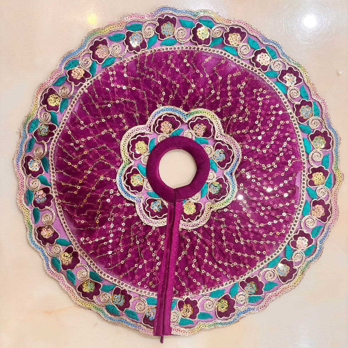 Jamuni Wine Pushp-Kriti Floral Net Poshak Set with Pagdi & Patka