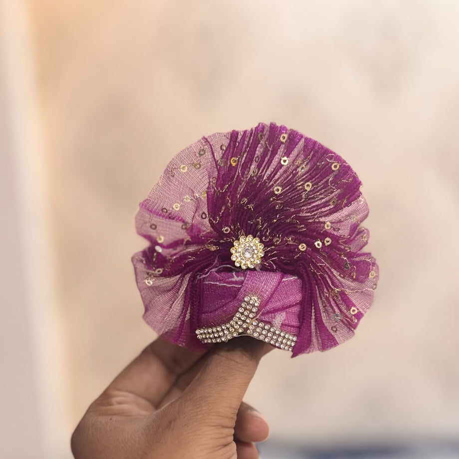 Jamuni Wine Pushp-Kriti Floral Net Poshak Set with Pagdi & Patka