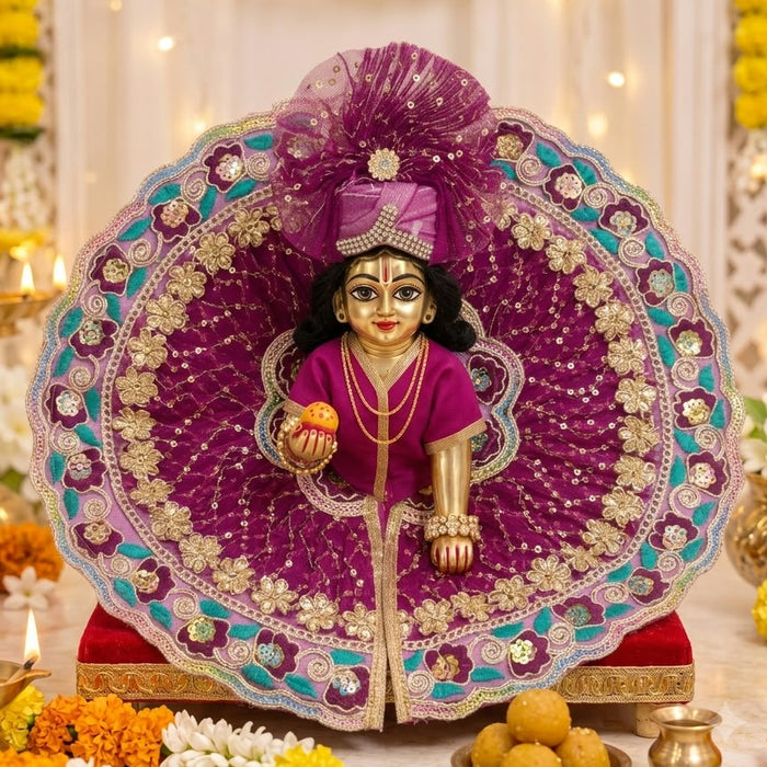 Jamuni Wine Pushp-Kriti Floral Net Poshak Set with Pagdi & Patka