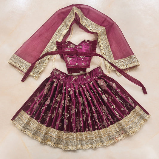 Jamuni Wine Swarna-Kiran Brocade Durga Lehenga Chunri Set